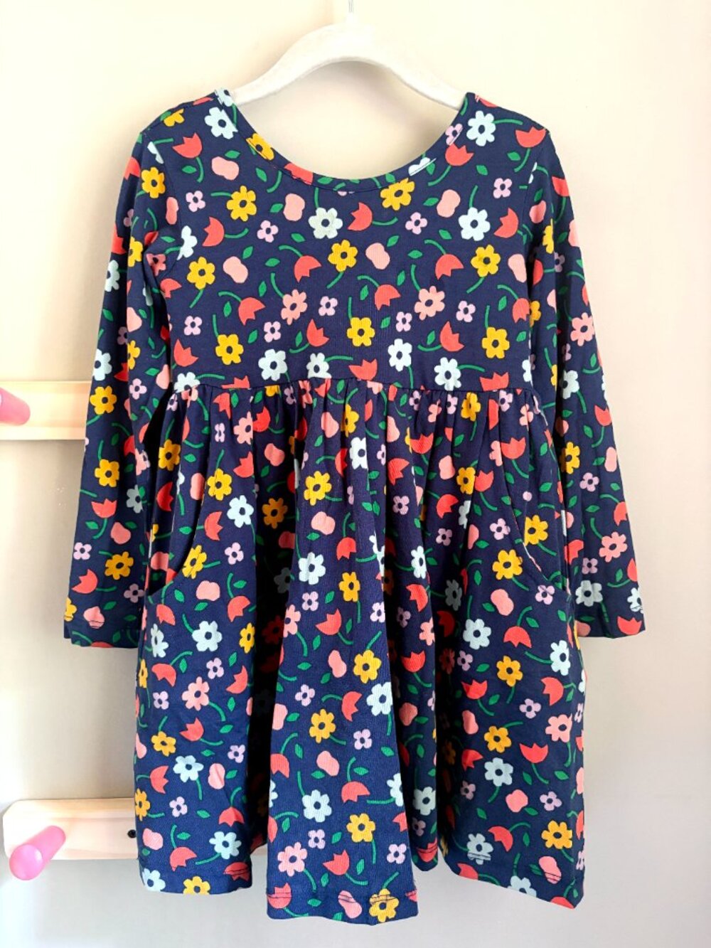 Hanna Andersson Floral Long Sleeved Skater Dress w/ Pockets